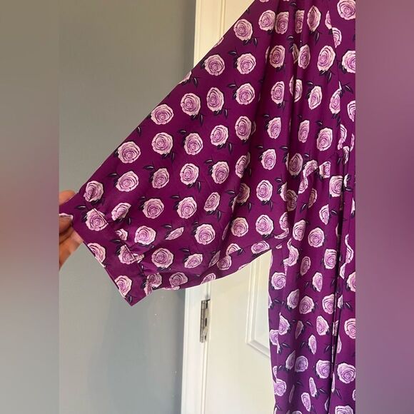 Purple Rose Print V Neck Midi Dress/Swim Cover Up Sz Small - Picture 3 of 8